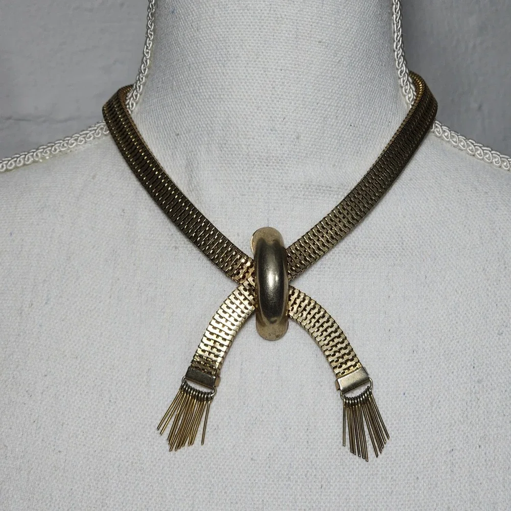 Brookraft Art Deco Necklace Womens Goldtone Mesh‎ Vintage Fringe Tassel